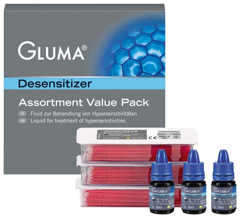 Gluma Desensitizer Value Pack mit Fläschchen und Verpackung.