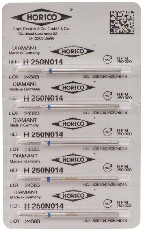 Verpackung von Diamant H 250N 014 dentalen Schleifinstrumenten.