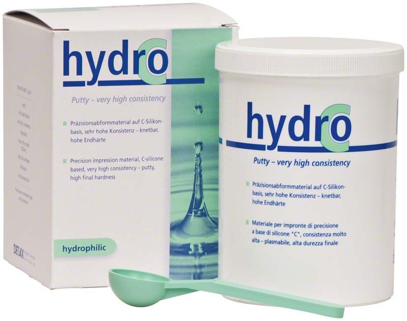 Dose Hydro C Putty 1000ml mit Verpackung und grünem Messlöffel.