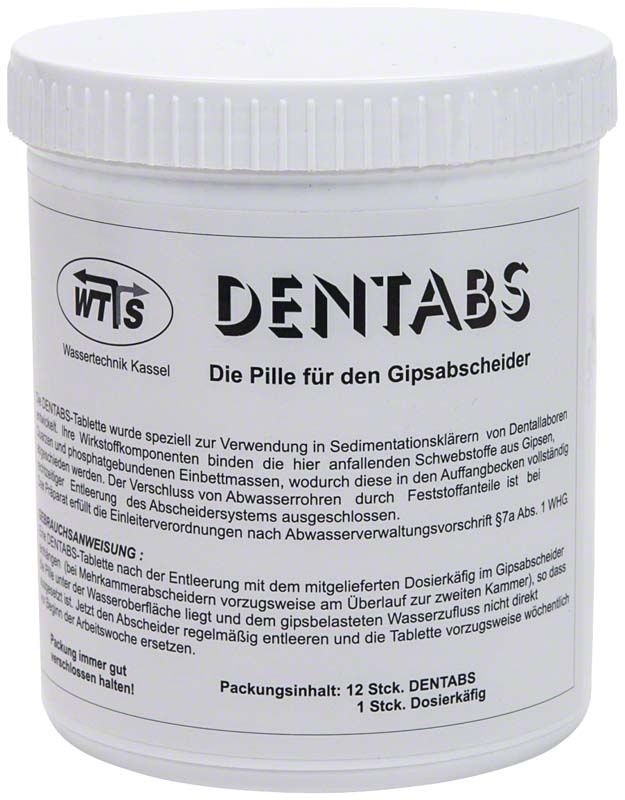 Dentabs-Behälter mit 12 x 20g Tabletten für Gipsabscheider.