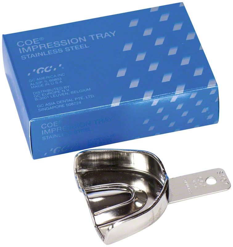Unperforierter Stahl-Löffel COE® neben blauer Verpackung mit Aufschrift.