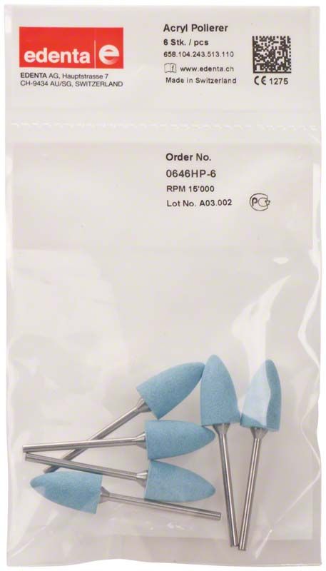 Acryllpolierer hellblau Flamme in transparenter Verpackung mit Etikett.