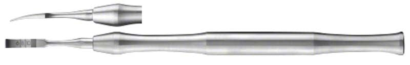 Gebogener Knochenmeißel aus Metall, 3 mm breit.