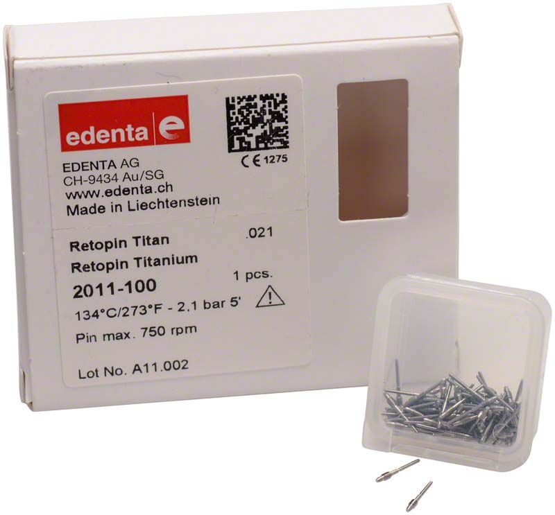 Retopin Stift Titan Refill Verpackung mit 100 Retentionsstiften von Medic-Star.