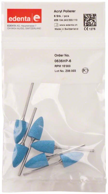 Acrylpolierer dunkelblau, grobe Körnung, in transparenter Verpackung.