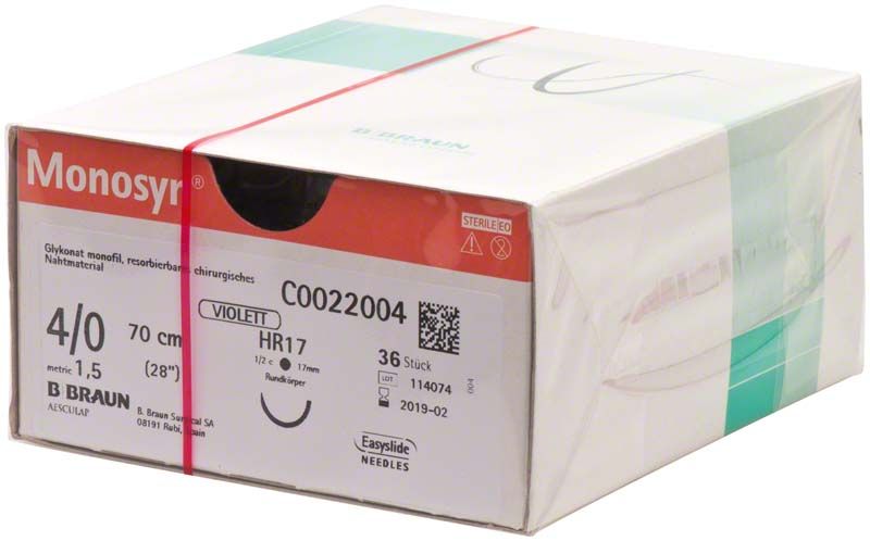Verpackung des chirurgischen Nahtmaterials Monosyn® 4/0, 70 cm, HR17.