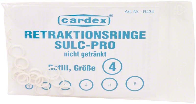 Verpackung der Cardex Sulc Pro Retraktionsringe ungetränkt, Größe 4.
