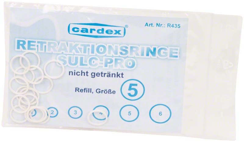 Plastikverpackung mit Sulc Pro Retraktionsringen von Cardex Dental, Größe 5.