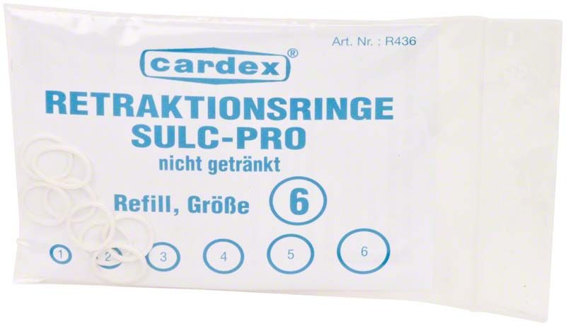 Retraktionsringe Sulc Pro von Cardex Dental in Größe 6, ungetränkt.