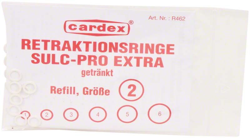 Verpackung von Sulc Pro Extra Retraktionsringen, Größe 2, von Cardex.