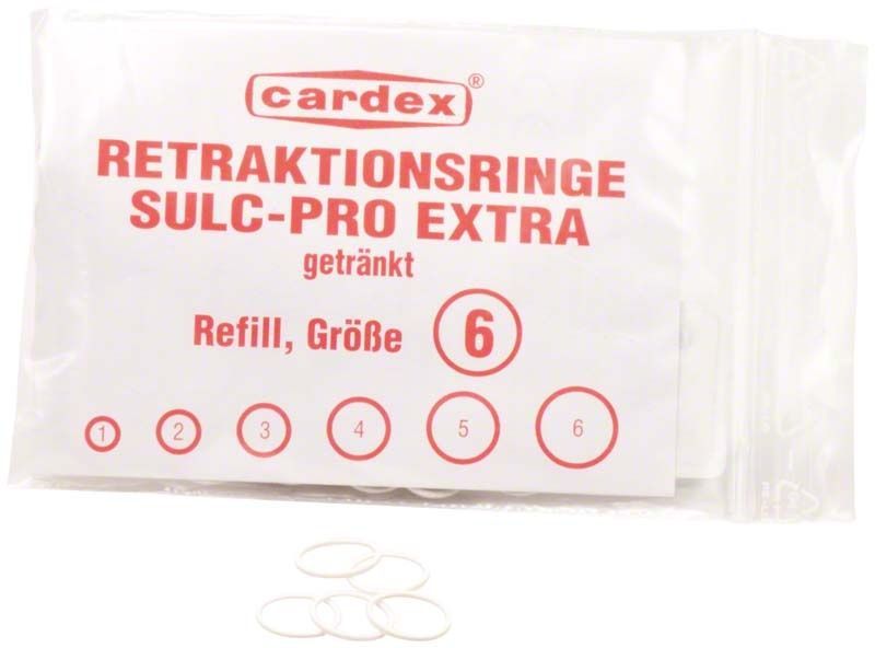 Retraktionsringe Sulc Pro Extra Größe 6 in transparenter Verpackung.
