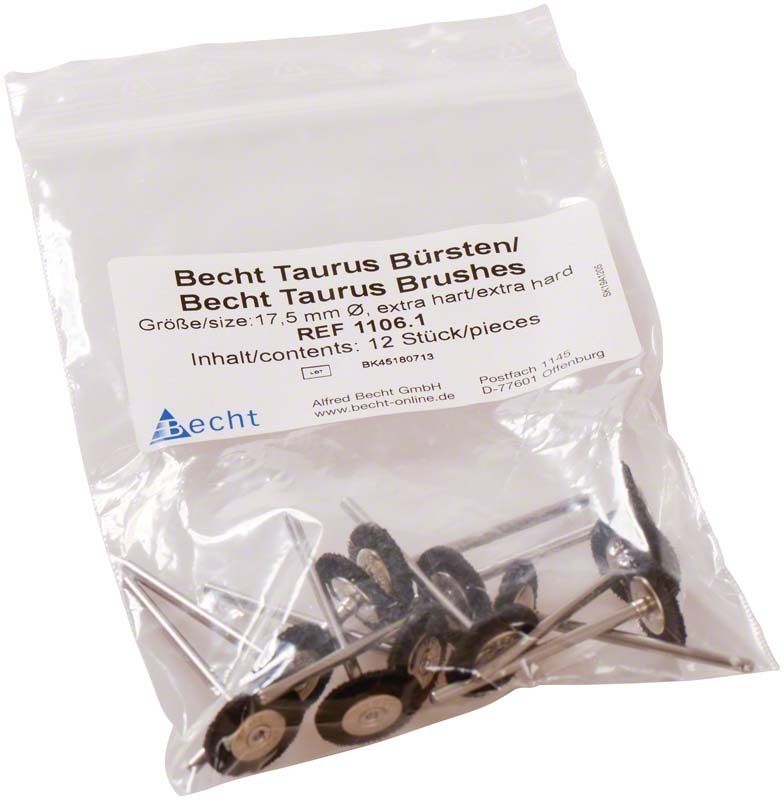 Becht Taurus Bürsten im Plastikbeutel, 12 Stück, Pferdehaar extra hart.