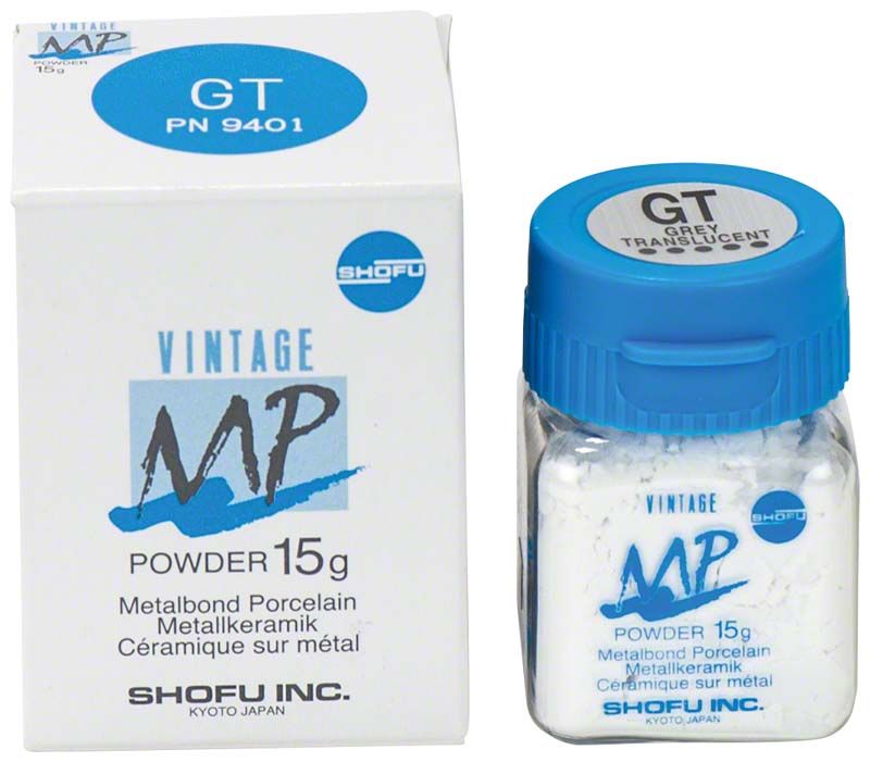 Vintage MP Schmelzeffekt 15g GT Pulver mit grauer, transluzenter Verpackung.