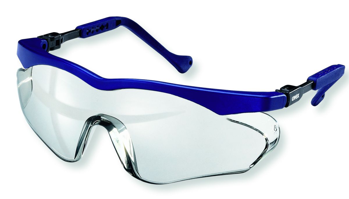 Blaue uvex iSpec Flexi Fit II Schutzbrille mit kratzfester Beschichtung.