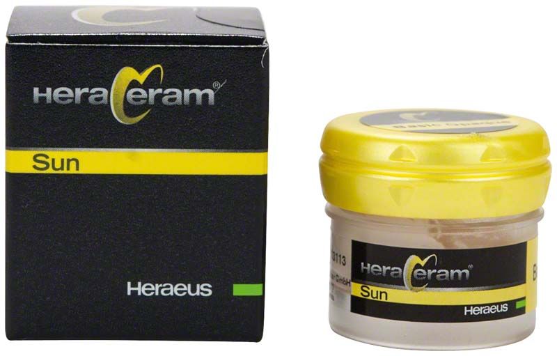 HeraCeram® Sun Pastenopaker Basic-Opaker mit Verpackung und gelbem Deckel.