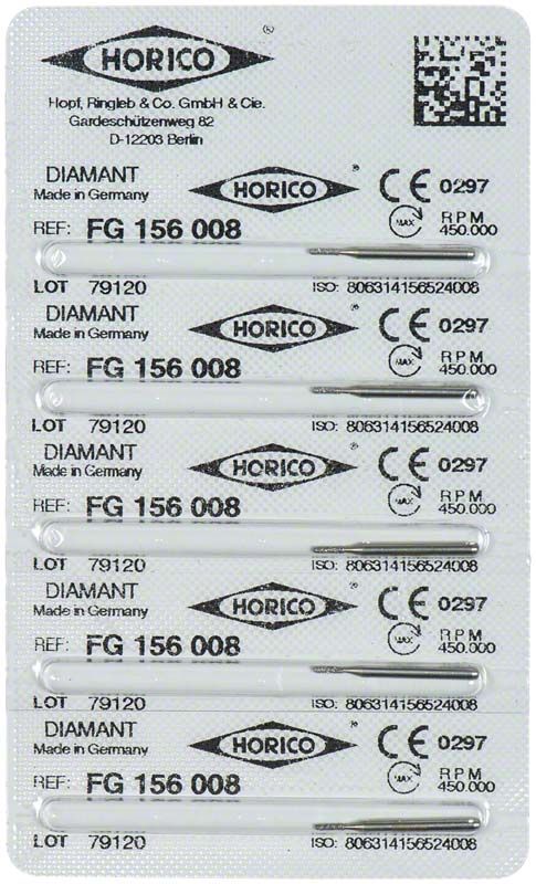 Verpackung mit fünf Diamantbohrern FG 156 008 von Horico.