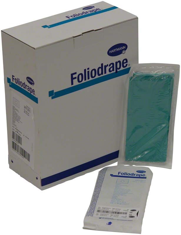 Foliodrape® Protect Lochtuch-Verpackung mit grünem Abdecktuch im Vordergrund.