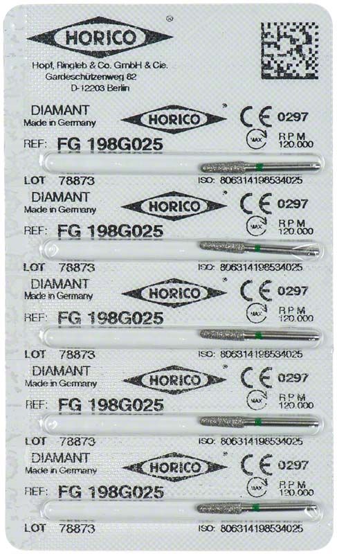 Verpackung von Diamantschleifer FG 198G 025 mit Produktinformationen.
