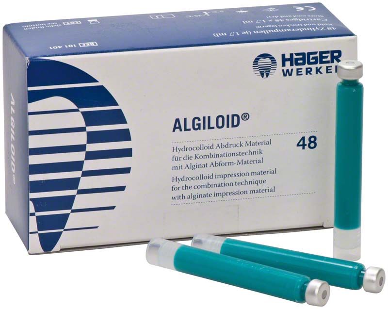 Algiloid® Hydro-Abformmaterial-Packung mit Kanülenansätzen für dentale Anwendungen.