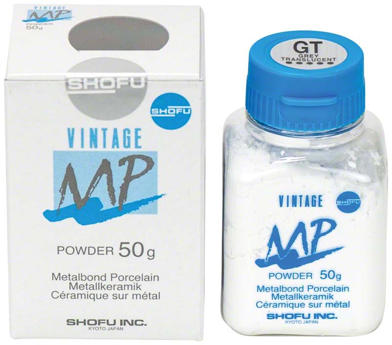 Verpackung und Flasche des VINTAGE MP Schmelzeffekt 50g GT Keramikpulvers.