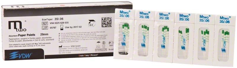 Mtwo Papierspitzen Gr. 35/.06 in Verpackung mit grünen Markierungen.
