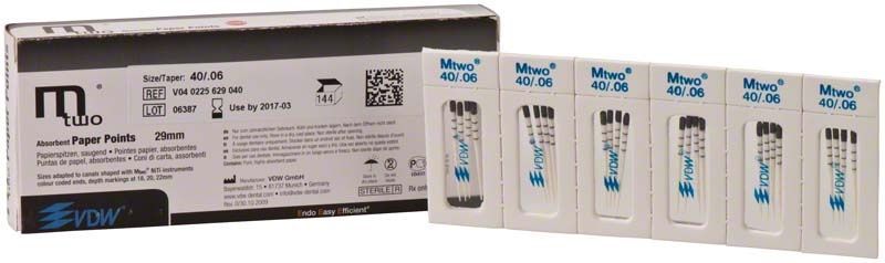 Mtwo Papierspitzen Gr. 40/.06, Verpackung mit fünf Blisterstreifen.