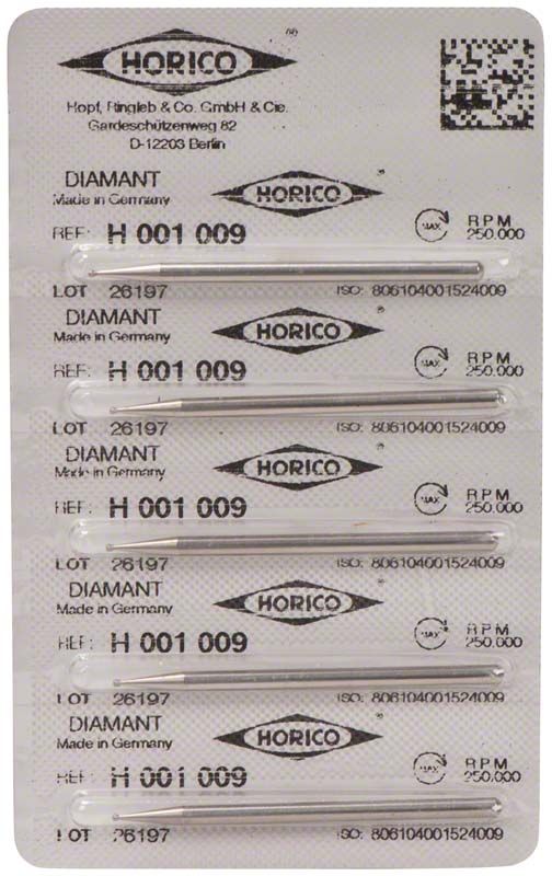 Verpackung von Diamant H 001 009 Schleifern, fünf Stück in Blisterpackung.