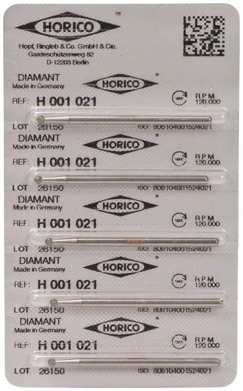 Blisterpackung mit fünf Diamant-Schleifinstrumenten Modell H 001 021.