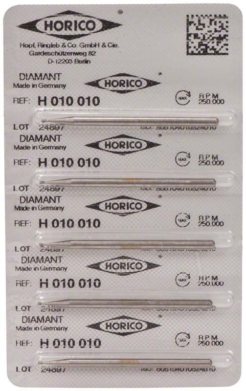 Verpackung mit fünf Diamantschleifern Diamant H 010 010 für Dentalmedizin.