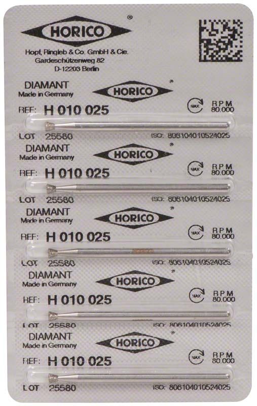 Verpackung von Diamant H 010 025 Schleifinstrumenten mit fünf Einheiten.