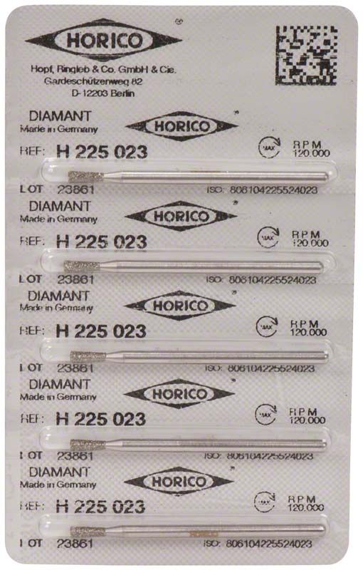 Blisterpackung mit fünf Diamant-Instrumenten, Modell H 225 023, von Horico.