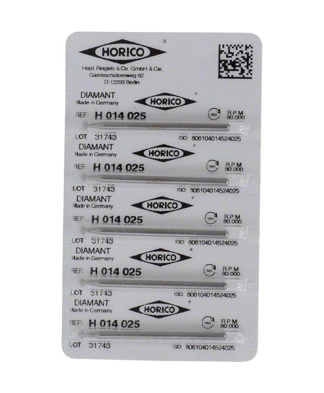 Verpackung von fünf Diamantschleifern Diamant H 014 025 für Zahnärzte.