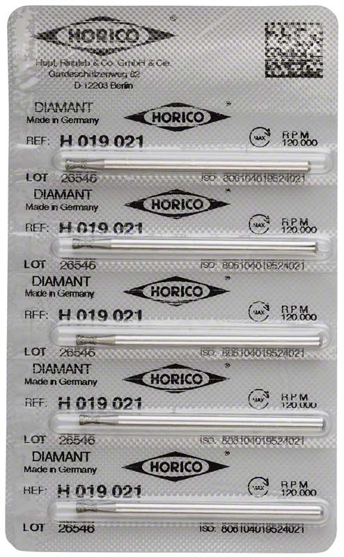 Blisterverpackung mit fünf Diamant-Schleifstiften, Modell H 019 021, von Horico.