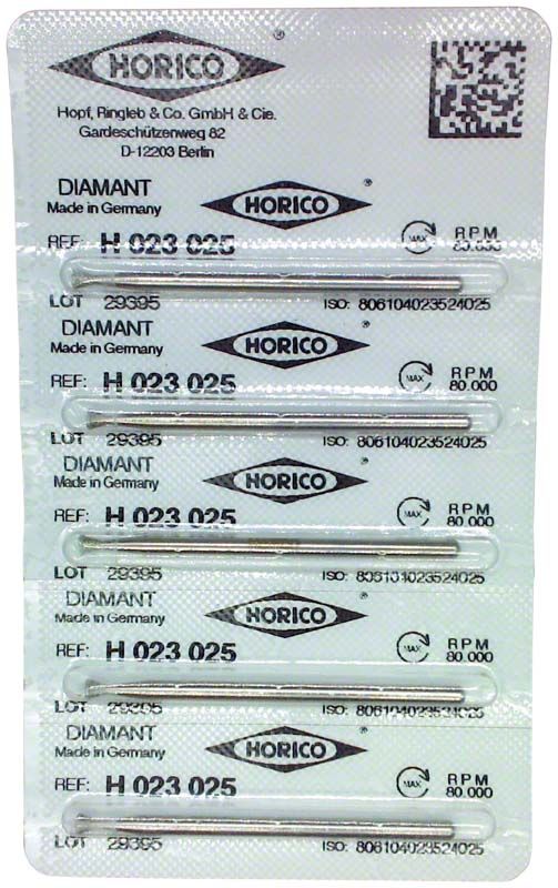 Verpackung mit sechs Diamantbohrern Modell H 023 025 von Horico.