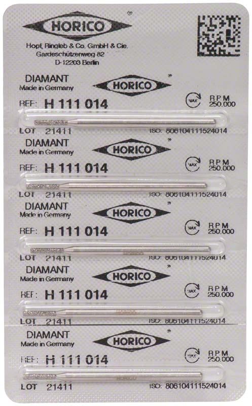 Blisterverpackung mit Diamant-H 111 014 Dentalinstrumenten von Horico.