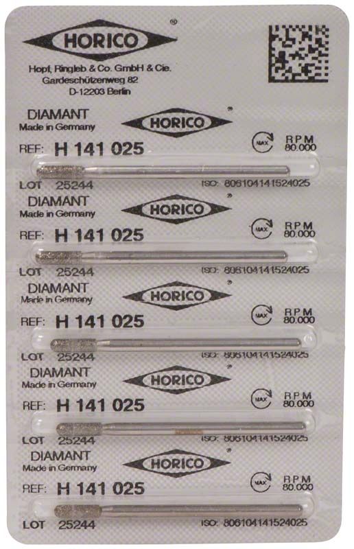 Verpackung mit fünf Diamantschleifern, Modell H 141 025, für Dentalmedizin.