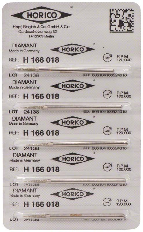 Verpackung mit Diamant H 166 018 Dentalinstrumenten aus Deutschland.