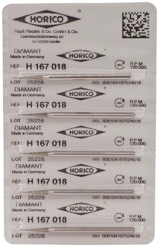 Blisterverpackung mit Diamant H 167 018 Schleifköpfen von Horico.