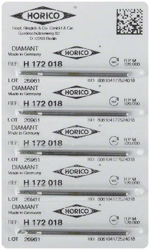 Verpackung mit fünf Diamantbohrern, Modell H 172 018, von Horico.