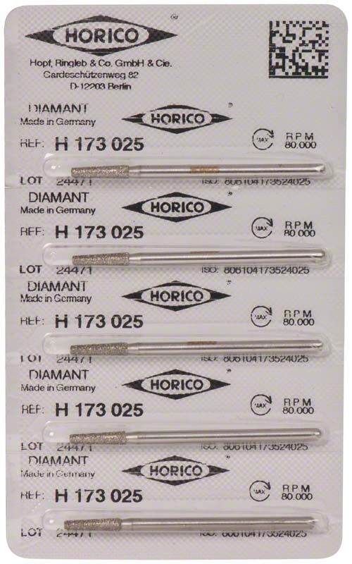 Verpackung mit fünf Diamant-Schleifstiften H 173 025 von Horico.