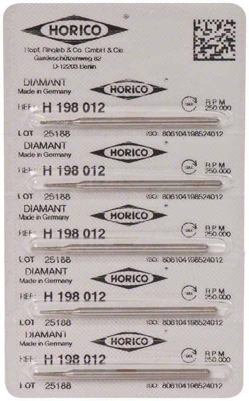 Blisterpackung mit Diamant Schleifinstrumenten H 198 012 von Horico.