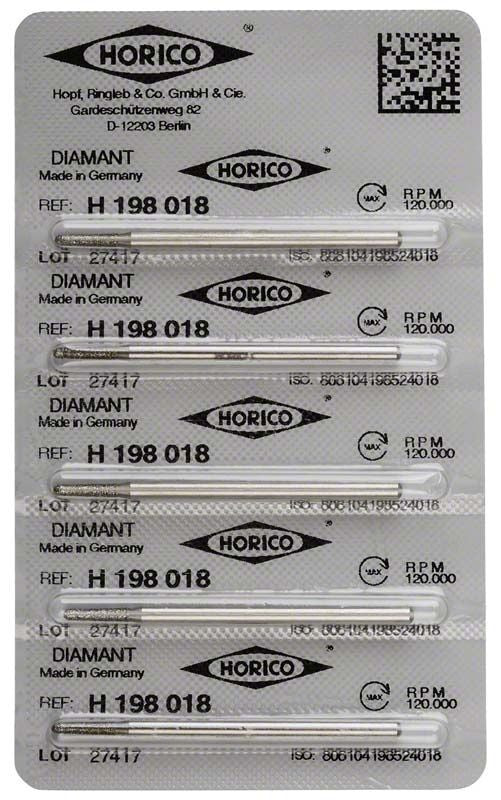 Verpackung mit fünf Diamantschleifern Diamant H 198 018 für Dentalmedizin.