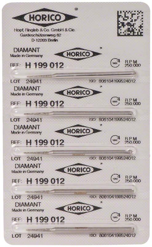 Verpackung von Horico Diamant H 199 012 Dentalbohrern.
