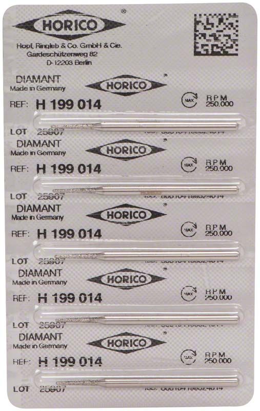 Verpackung mit fünf Diamantschleifern, Modell H 199 014, für Zahnmedizin.