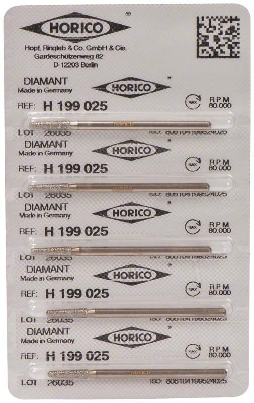 Verpackung von Diamantschleifer Diamant H 199 025 für Zahnmedizin.