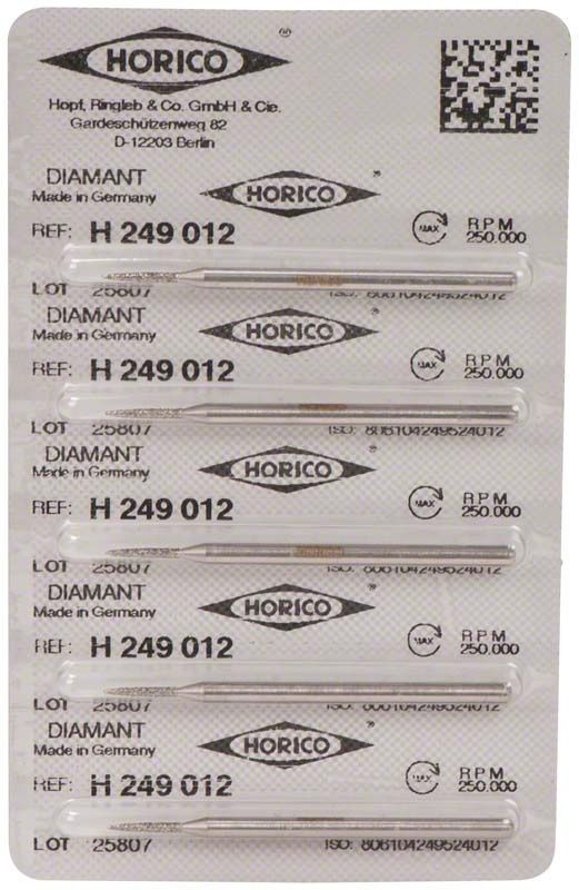 Verpackung mit fünf Zahnbohrern, Modell Diamant H 249 012.