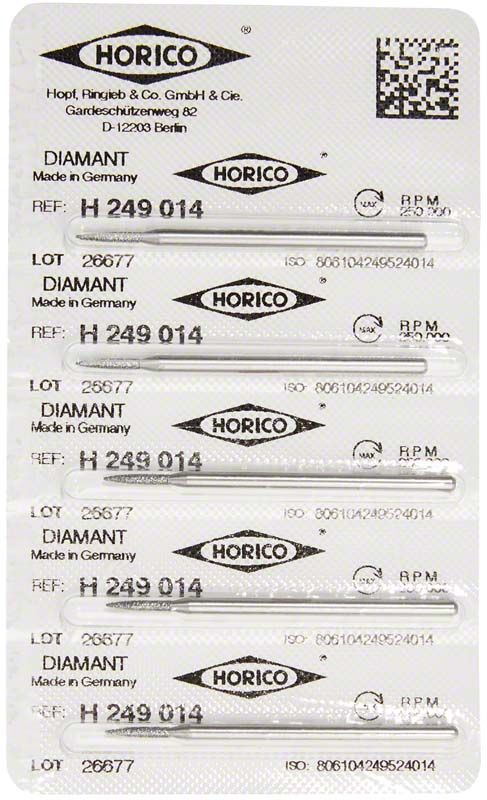 Verpackung des Diamantschleifers Diamant H 249 014 für Zahntechnik.