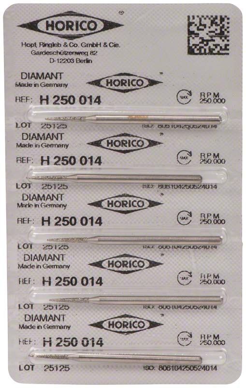 Diamant-Schleifinstrumente H 250 014 in Blisterverpackung.