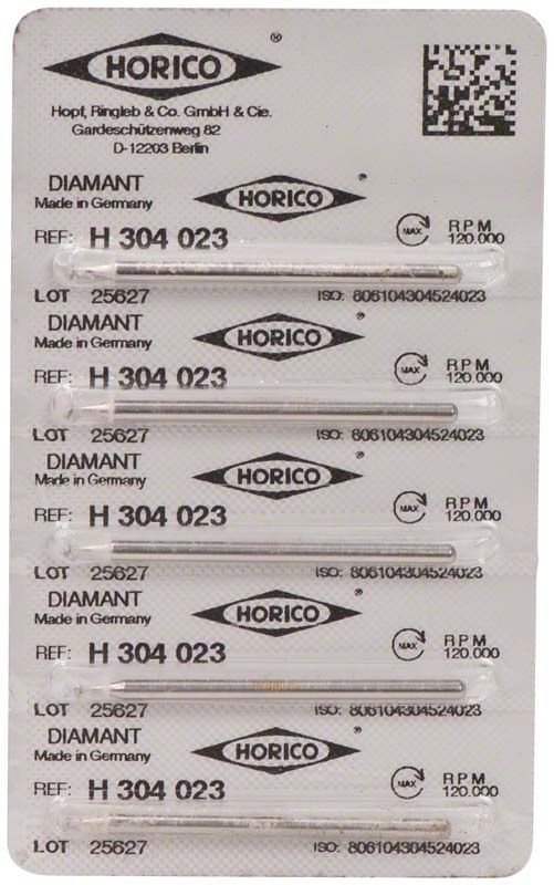 Verpackung mit Diamant H 304 023 Schleifinstrumenten von Horico.