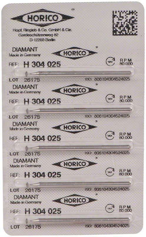 Blisterpackung mit sechs Diamant-Schleifinstrumenten, Modell H 304 025.